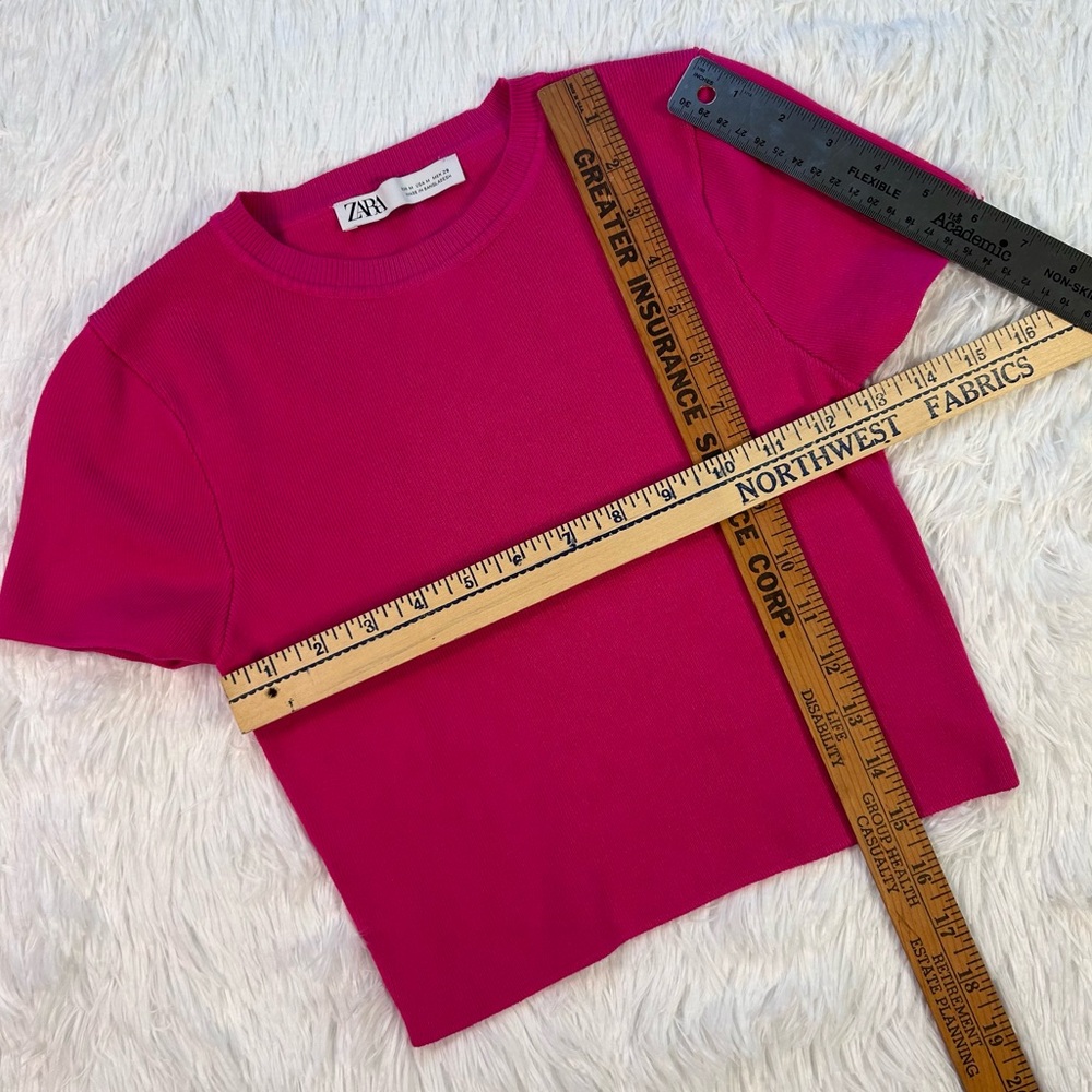 Zara Pink Cropped Short Sleeve Top e2 - Picture 8 of 8